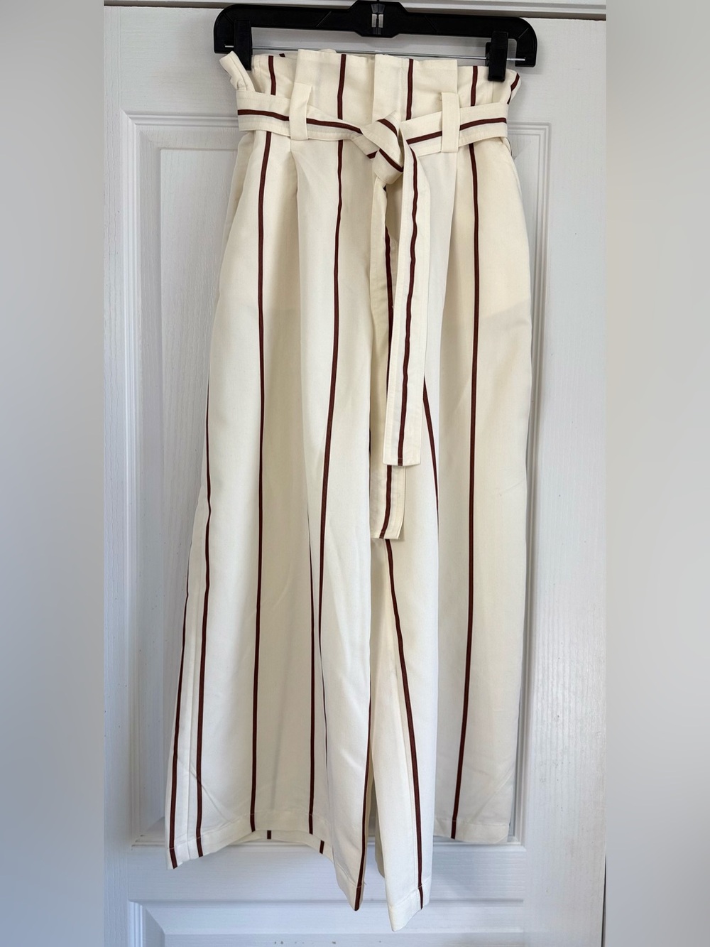 a new day Cream Wide Leg Pant with Burgundy Stripes